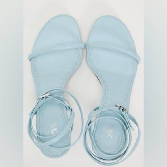 NWT. Zara Light Blue Leather Tubular Straps Heeled Sandals. Size 10. - Picture 5 of 8